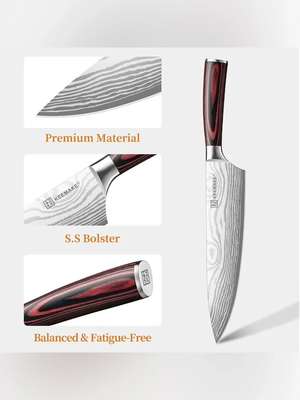 Chef Knife - 8 Inch High Carbon Stainless Steel Kitchen Knife with Ergonomic Han